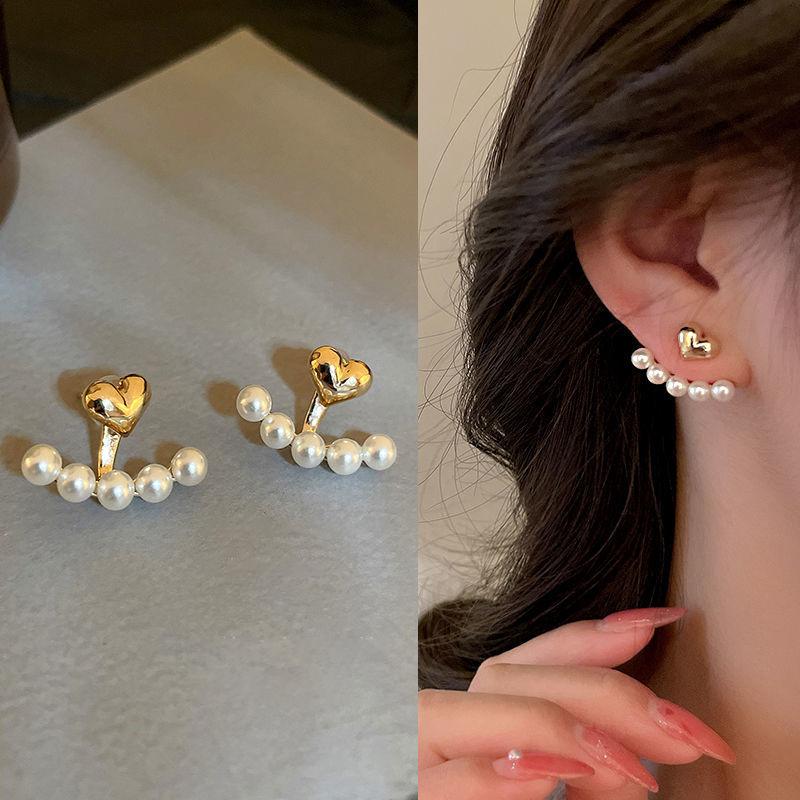 Koreanische Metall-Herz-Ohrstecker Fischschwanz-Perlen-Hängeohrringe für Damen Mädchen Kristall Eleganter Schmuck Geschenk