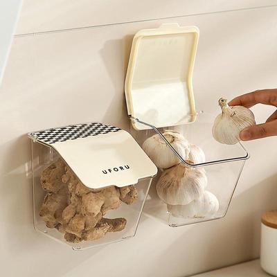 Wandmontierte multifunktionale Aufbewahrungsbox für Frühlingszwiebeln, Ingwer, Knoblauch und Kaffeekapseln - Stanzfreier Organizer-Korb