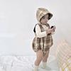 Stylish Plaid Wool Fleece-Lined Baby Girl Romper with Footie Straps