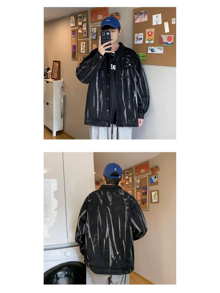 Men's Retro Tie-Dye Denim Jacket - Loose Casual Spring/Autumn Workwear Trend