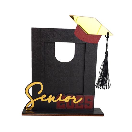 Dřevěný fotorámeček k promoci 2025, fotorámeček na památku s promoční čepicí, dárek pro střední školu a vysokou školu