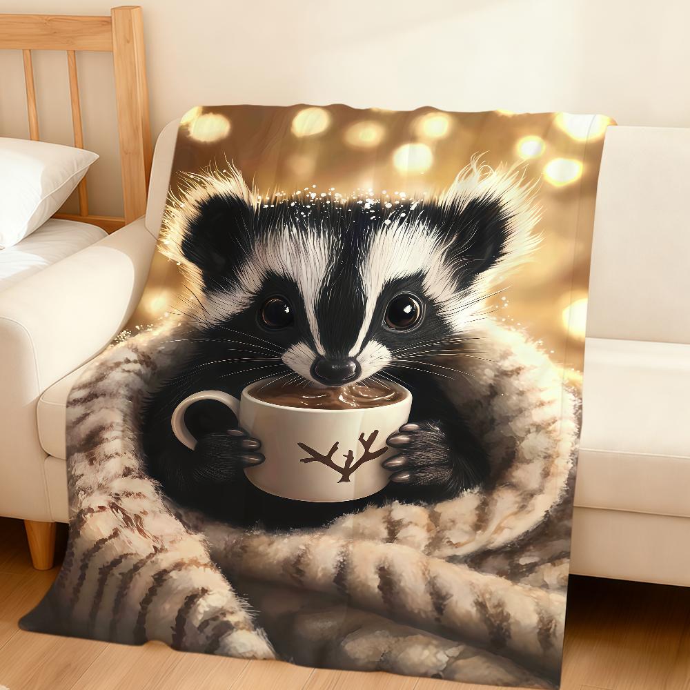 Cartoon black white cubs Mephitis Flannel soft warm plush blanket for sofa living room pet hogar bed gift home Car portable