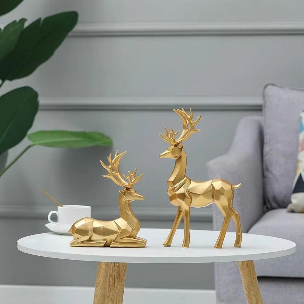 2Pcs Elegant Creative Deer Desktop Ornament Modern Cute Christmas Deer Statue Durable Exquisite Elk Home Decor Mantle Display