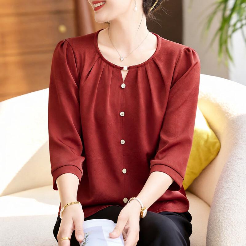 Xihui Elegant Round Neck 3/4 Sleeve Blouse XL