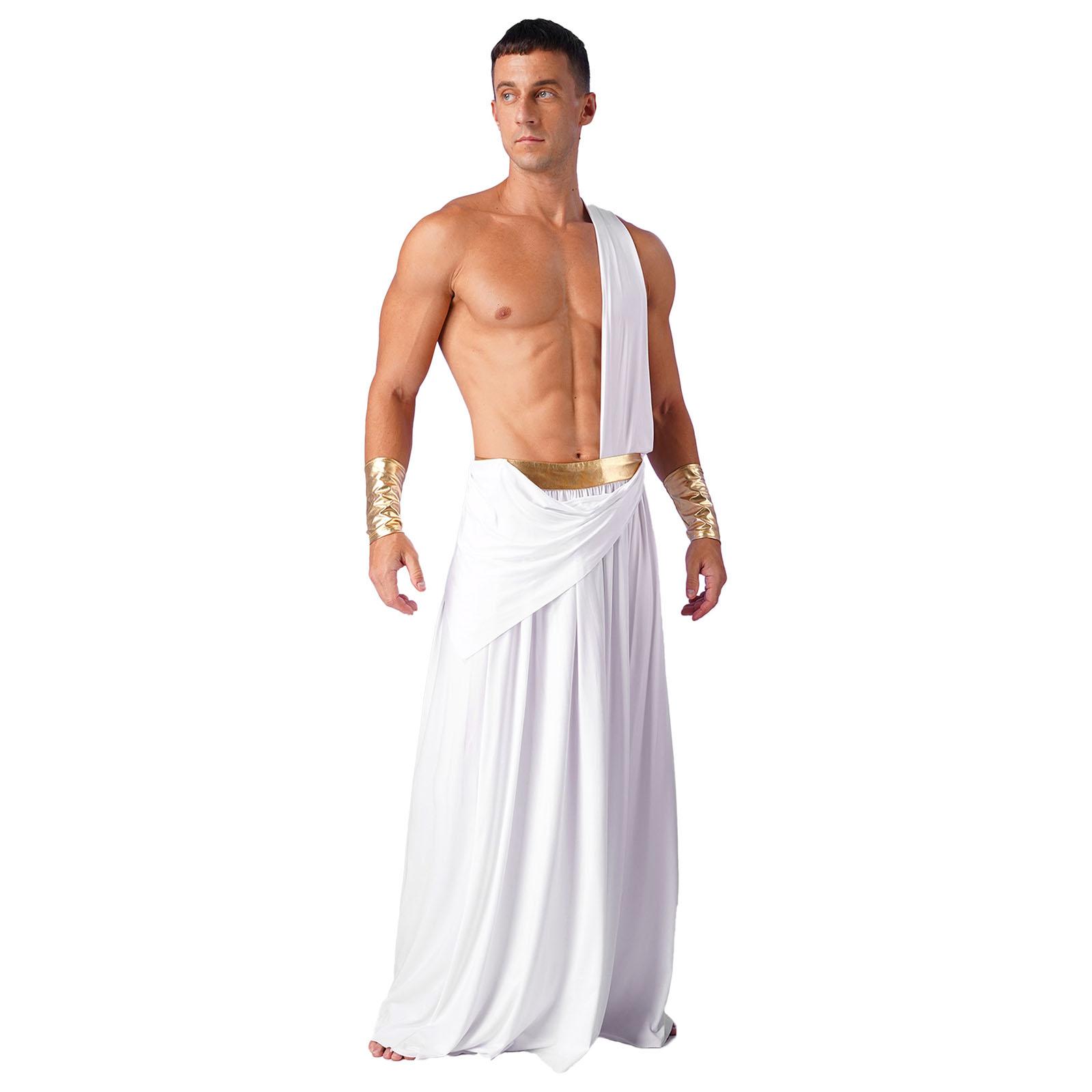 Costume Homme Toge Dieu Grec Ancien Gladiateur Empereur Romain Une Épaule Sans Manches Robe Halloween Médiéval Guerrier Déguisement M
