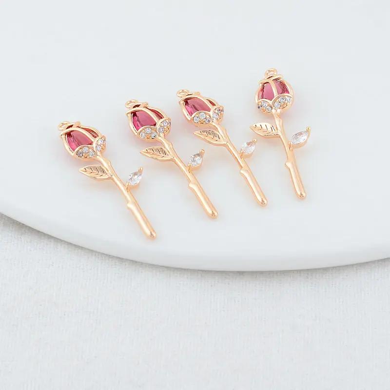 9.5*29MM 14K Gold Color Brass with Zircon Flowers Charms Pendants Necklace Earrings Jewelry Making Supplies Accessories