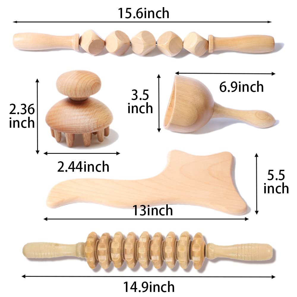 

Деревянный массажный аппарат из 5 частей Деревянные массажные ролики Терапия мягких тканей Инструменты Гуа Ша Лимфодренаж Массаж мышц Контурирование 5 Piece