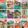 Colorful Travel Mountain City Canvas Painting Abstract Landscape Posters and Prints Wall Art Pictures for Home Living Room Decor