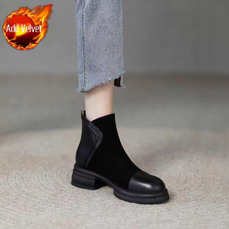 Fashion Booties Soft Round Toe Retro Style Female Short Shoes Height Increasing Large Size Warm Autumn High Quality Women's Ankle Boots