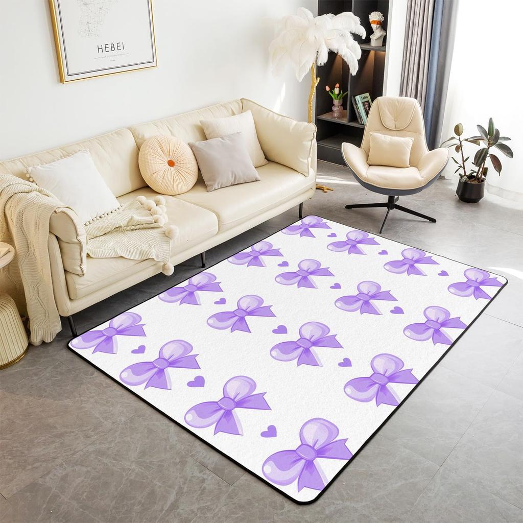 Erosebridal Bowknot Living Room Rugs for Girls, Girly Bow Knot Decorative Carpet Stripes Diamond Area Rug 6'6" x 4'11" for Kids Women, Kawai
