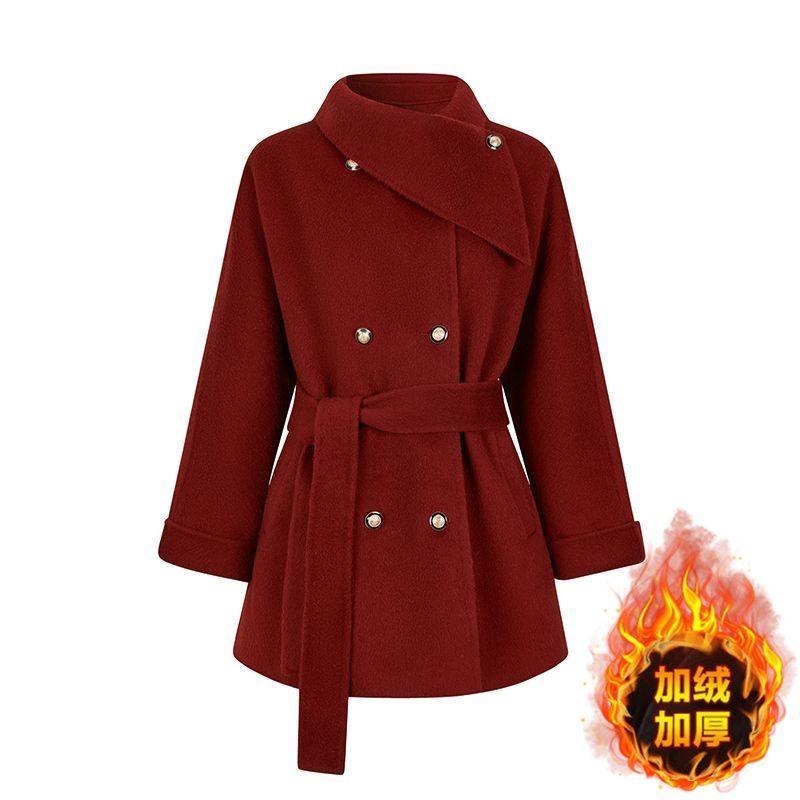 Fashionable Cinched-waist Overcoat, Elegant Woolen Coat for Women Winter
