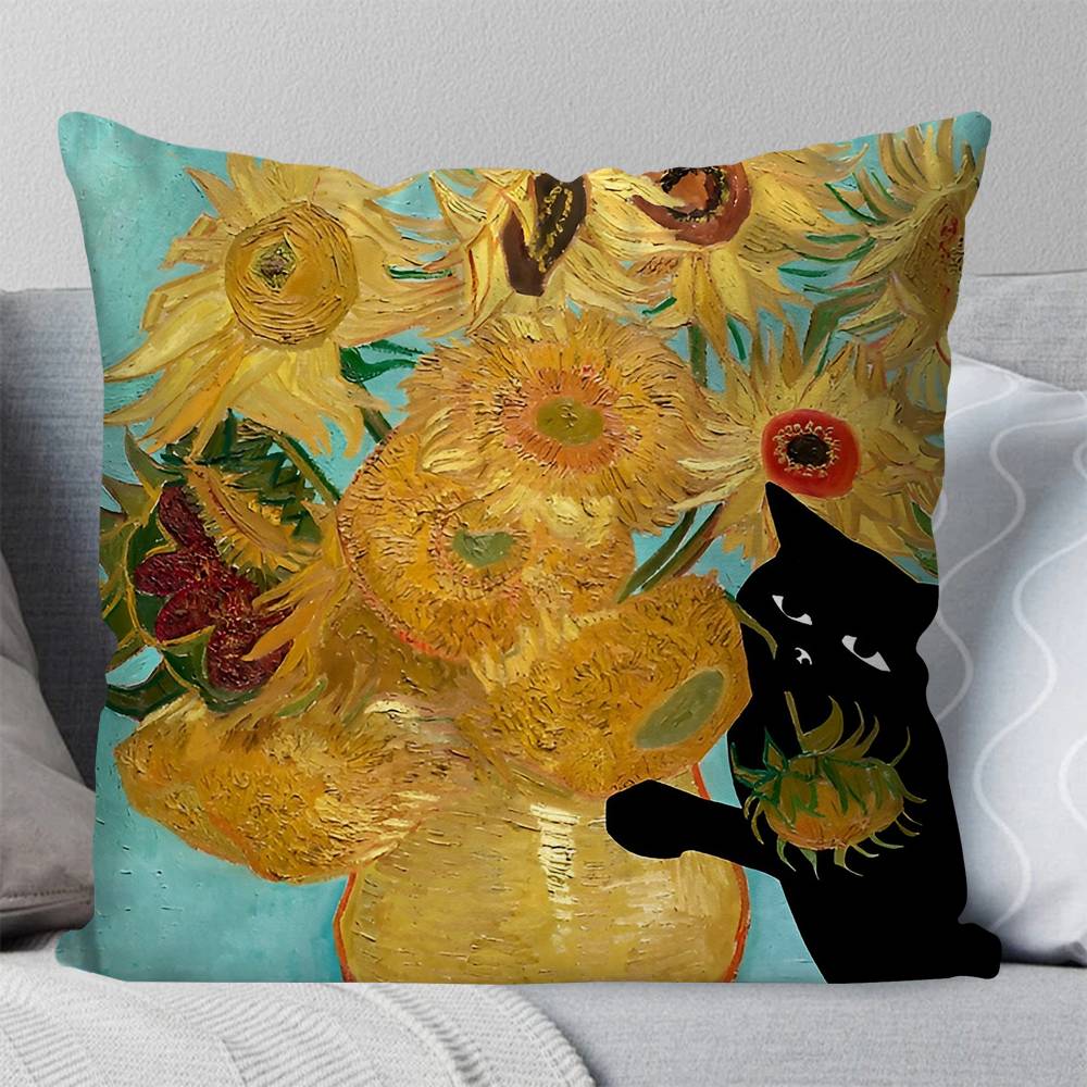 

Black Cat Art Pillow Case Square Pillow Bedroom Sofa Leisure Comfort Cushion Car Living Room Home Decoration 16x16Inch