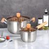 Yoshida Takumi Stainless Steel Soup Pot and 18cm Wooden Handle Non-stick Milk Pot Set