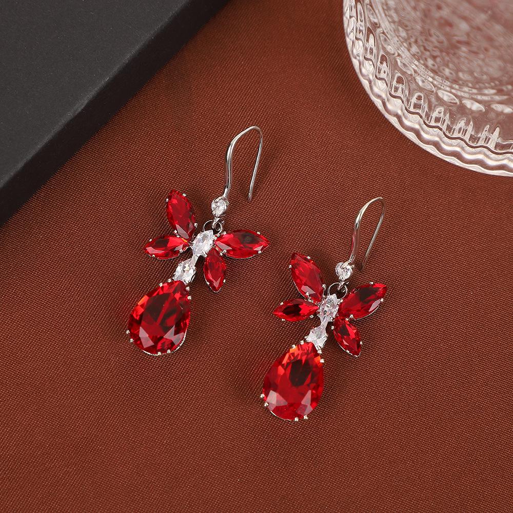 Flower Butterfly Zircon Necklace and Earring Set - Elegant European and American Style Jewelry