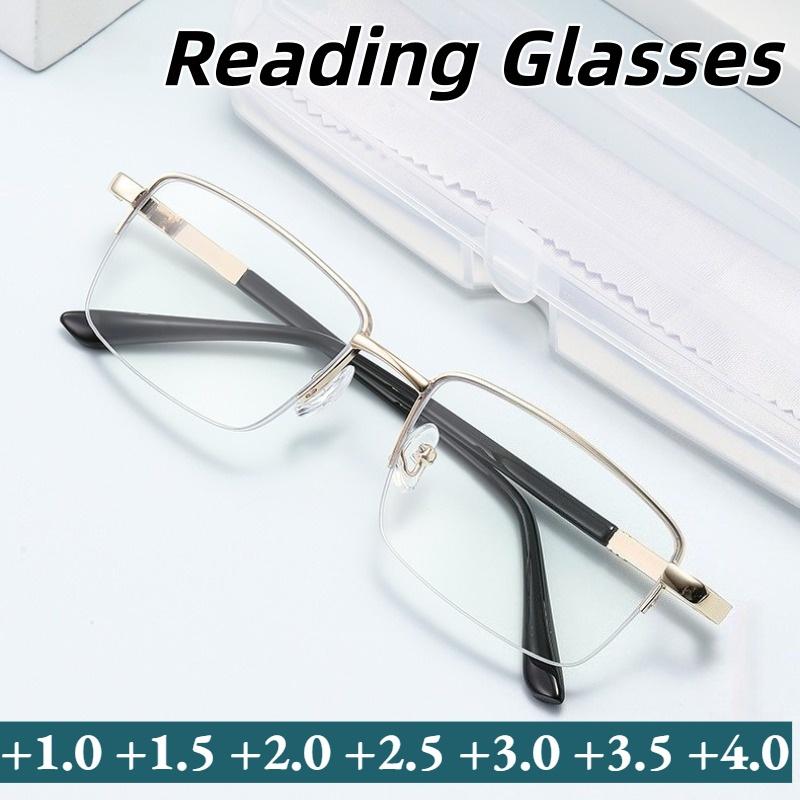 High-definition Anti-blue Light Reading Glasses for Men Square-frame Business Presbyopia Glasses with Plus Diopters +1.0 To +4.0
