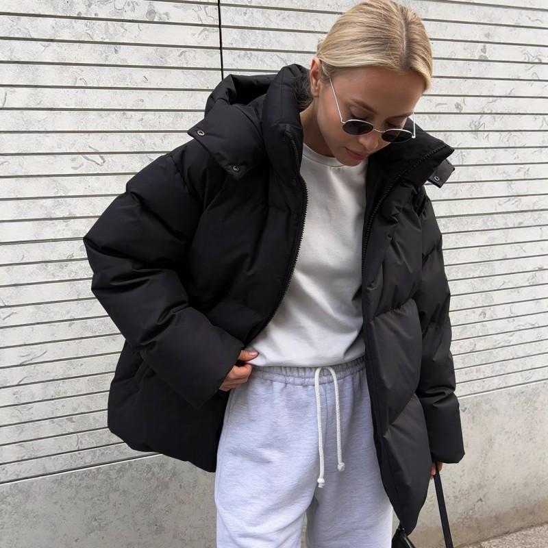 Womens Warm Puffer Jacket Winter Thick Cotton-Polyester Filled Hooded Loose Fit Mid-Length Coat Daily Commute