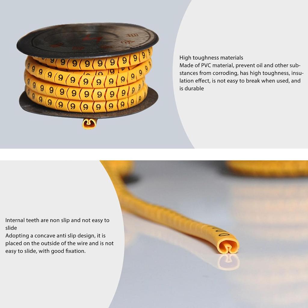 Etiquetas de marcado de cables, marcadores de cables, números 0–9, marcadores de cables de PVC, marcadores de aislamiento, modelo EC-0, paquete de 1000