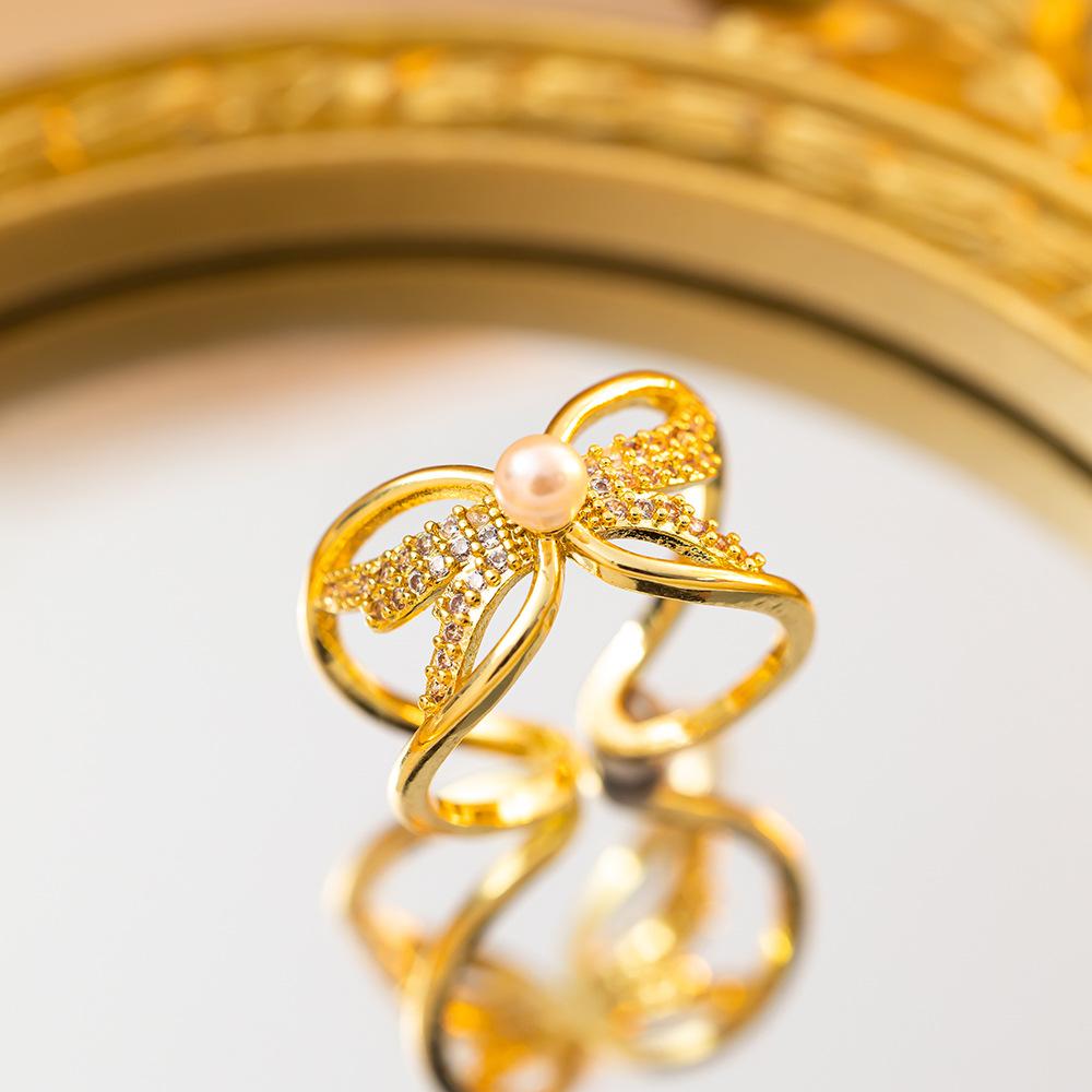 Exquisite super flash zircon ring for girls, light luxury, high-end sense opening adjustable ring, simple real gold electroplating
