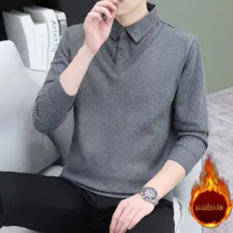 

Men s Fake Two-piece Long-line Velvet Thickened Warm Jacket Middle-aged Elderly Chinese Style Bottoming L серый