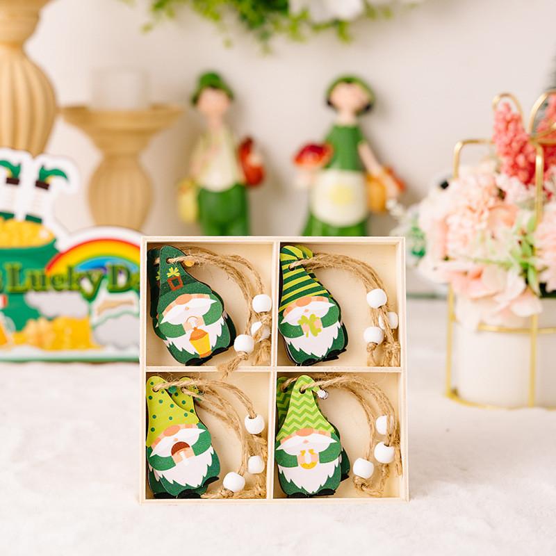 

Charming Wooden Gnome Hanging Decor For St Patrick s Day With Four Leaf Design Green Leaf A