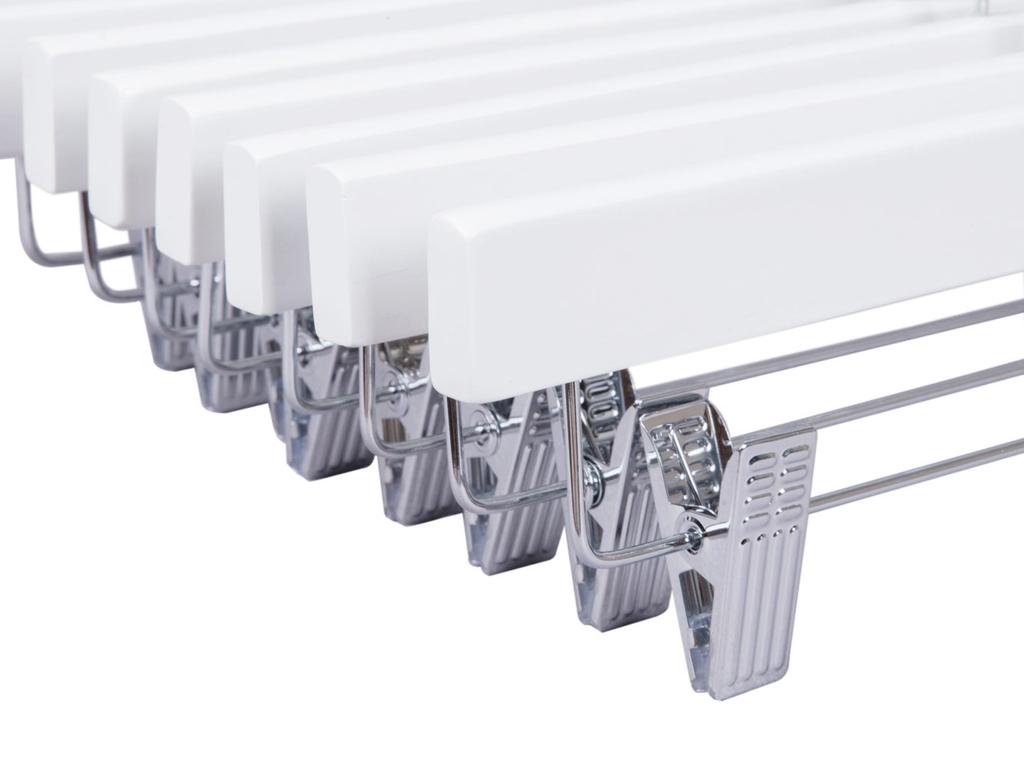 Amber Home Wooden Trouser and Skirt Set of Pants Bottoms Slacks Prevents Shape Strong Wrinkle Rotating Closet Storage Space White Hangers, 10,