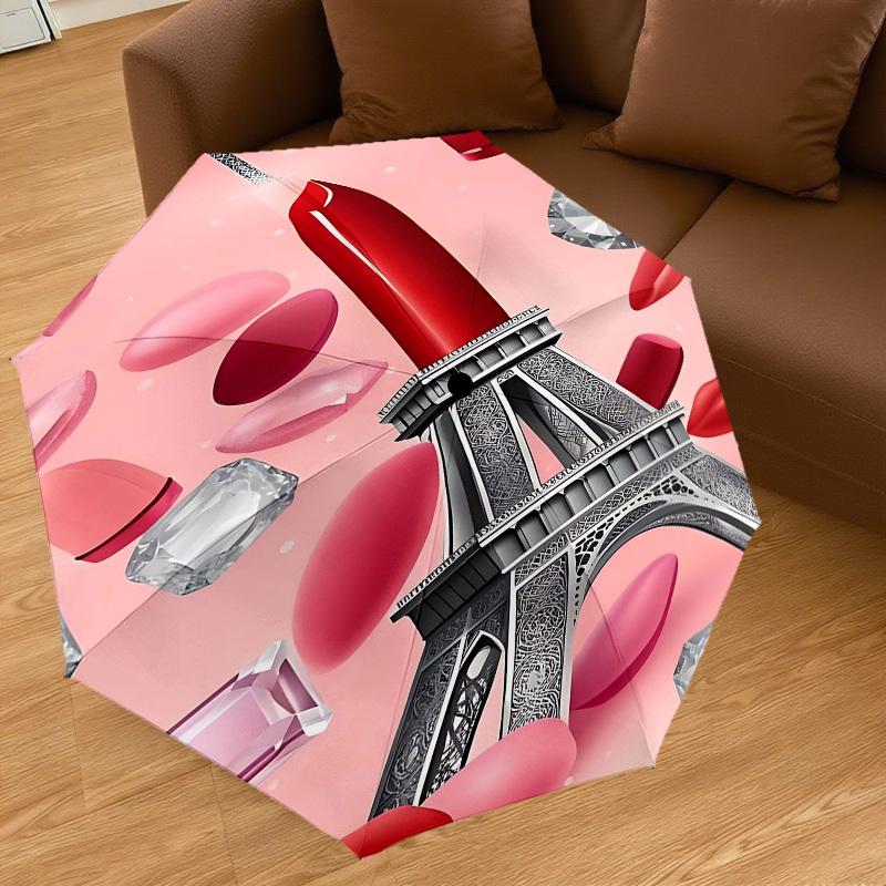 1 Stück Pariser, Lippenstift Automatischer Öffnungs-/Schließschirm Kompakter Faltbarer Schirm mit 8-Speichen-Gestänge Leichtes Design, Hochwertiger Stoff1213A