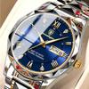 POEDAGAR Business Men's Stainless Steel Dual Calendar Quartz Watch, Casual Waterproof Luminous Men's Watch, Men's Gift