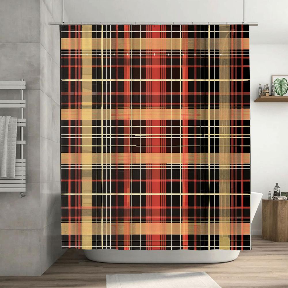 Orange Checkered Shower Curtain Waterproof Fabric Bath Mat Decorative Bathroom Accessories Set Home Supplies