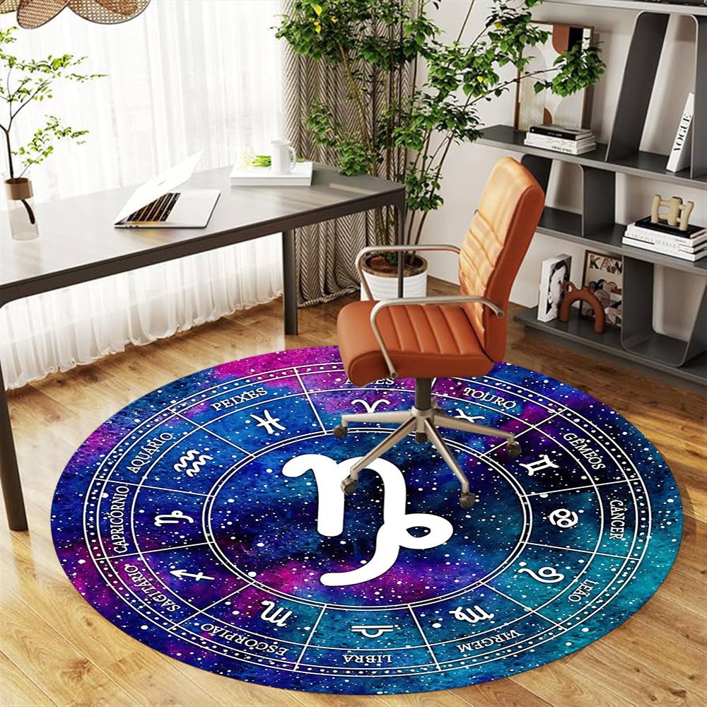 1pc Horoscope Zodiac Round Chair Mat Area Rug - Non-Slip, Floor Mat for Office, Bedroom, and Indoor Decor C1125394