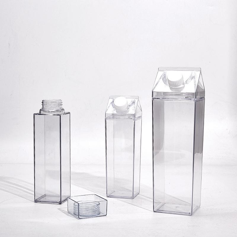 1Pc Juice Box Reusable 500/1000ML Outdoor Sports Water Bottle Transparent Milk Creative PS Portable Travel And Camping