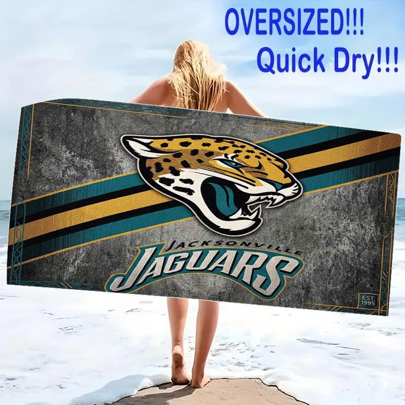 Jacksonville Jaguars Print Beach Towel, Large Soft Quick Dry Towel for Beach Camping Swimming
