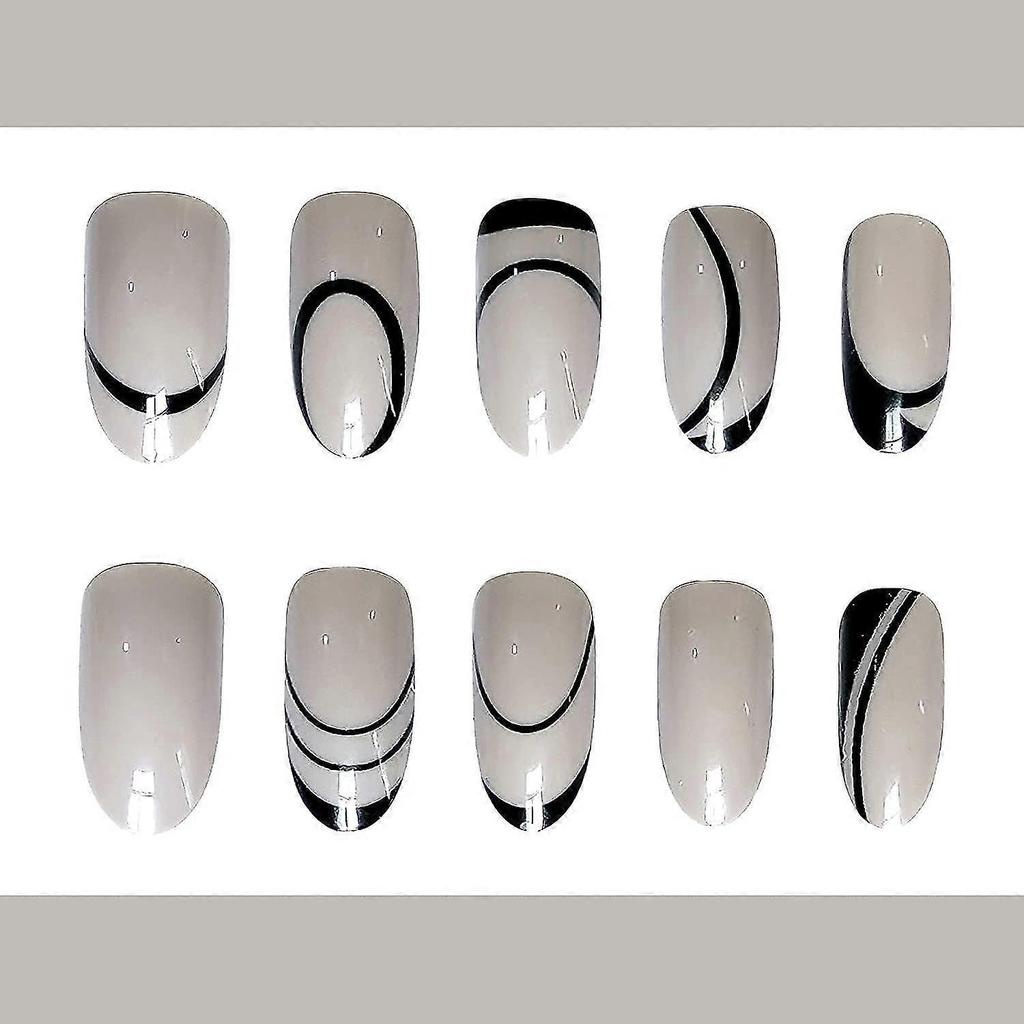 Extra Long Press On Nails, Coffin Fake Nails, Glossy Acrylic Nails, Artificial Glue On Nails For Women And Girls 24pcs-Black Abstract Swirl