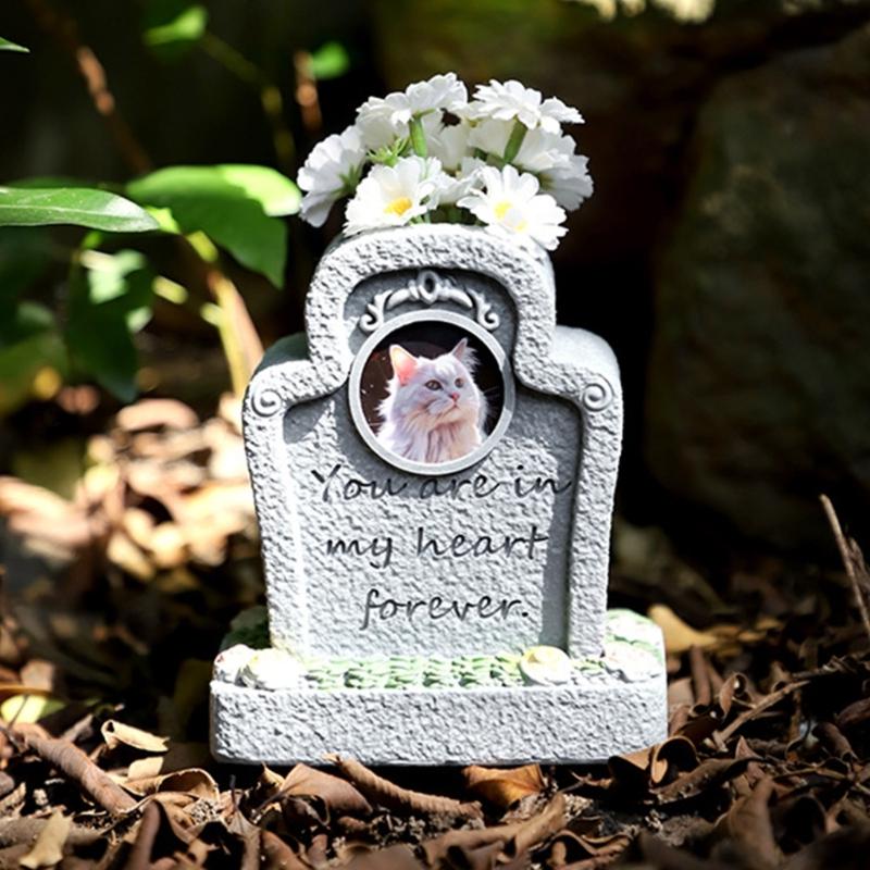 Pet Memorial Headstones Resin Tombstone for Garden Cemetery with Engraved Word Pet Loss Gravestones Garden Pet Monuments