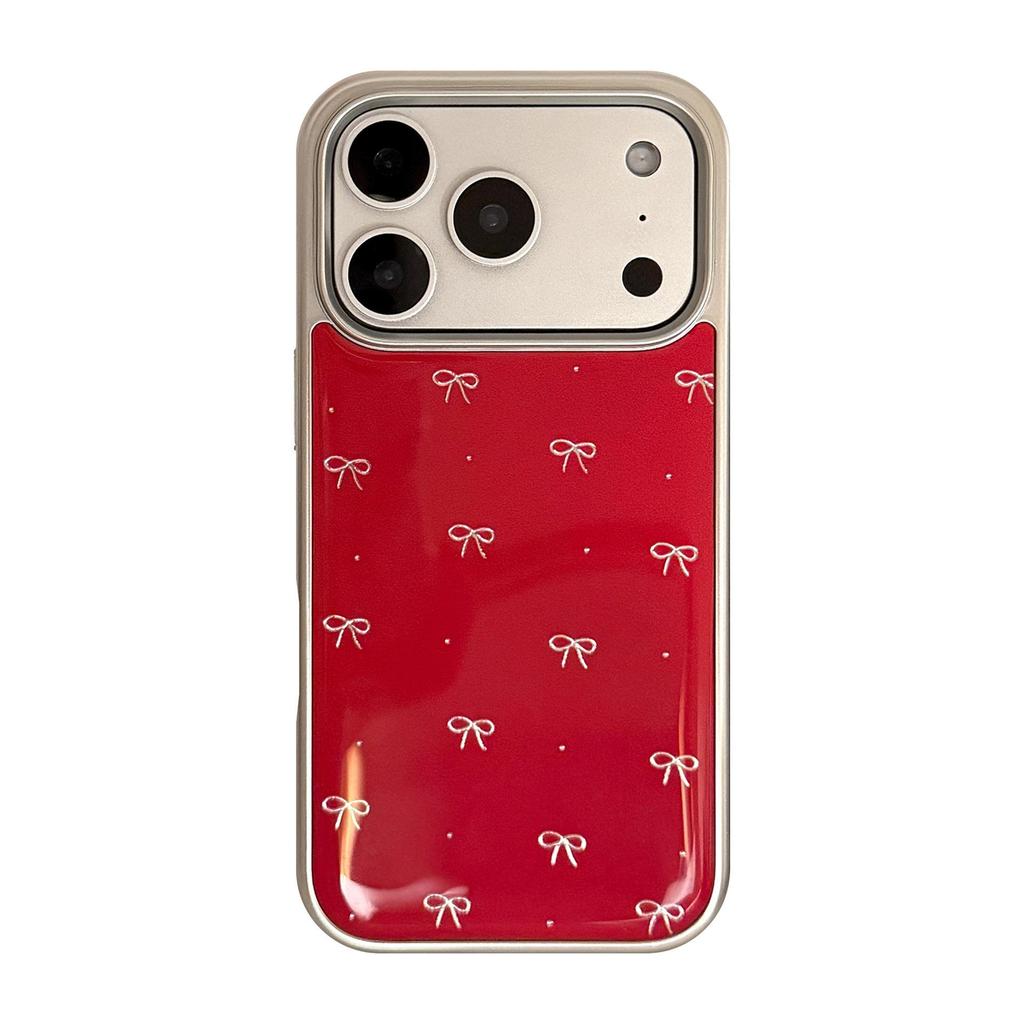Custodia Rossa Placcata Oro con Fiocco per iPhone 16, iPhone 17, iPhone 17 Pro Max