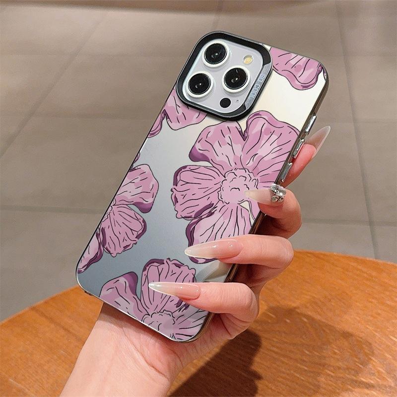 Purple Flower Is Suitable for Apple 16Pro Colored Silver Mobile Phone Case iPhone15/14promax Electroplating 13 Matte 12.