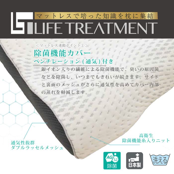 France Bed Pillow White 57 x 37cm Shoulder Fit Pillow Medium Pillow that matches the firmness of the LT mattress Disinfecting Washable Made in Japan
