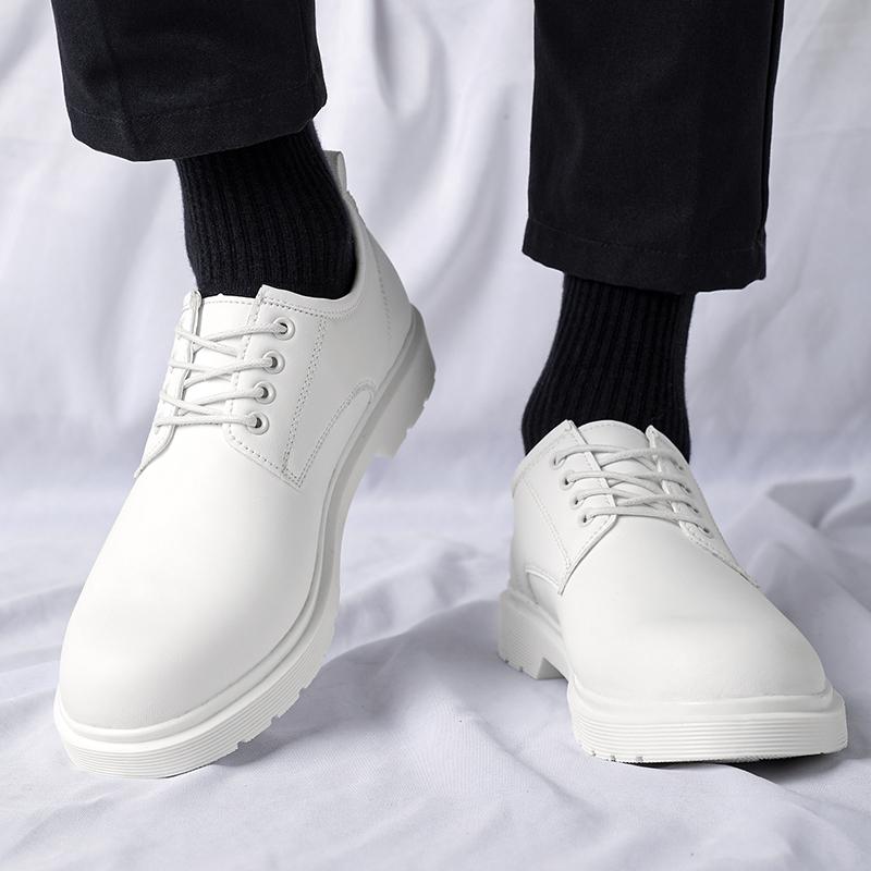 Casual Men's Leather Shoes Minimalist and Versatile Style Office Dress Party Plus Size Thick Soled Shoes Black and White