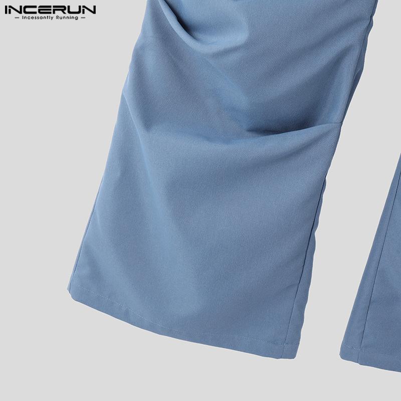 INCERUN Pánské kalhoty se zipem v pase, ležérní zavinovací volánkové dlouhé legíny, kalhoty