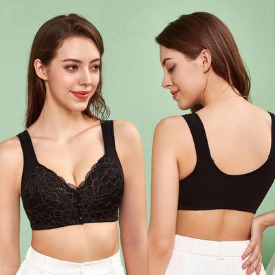 Reggiseno a fascia con chiusura anteriore per coppe grandi, stile europeo e americano, per donne di mezza età e anziane, senza ferretto, in pizzo, taglia grande