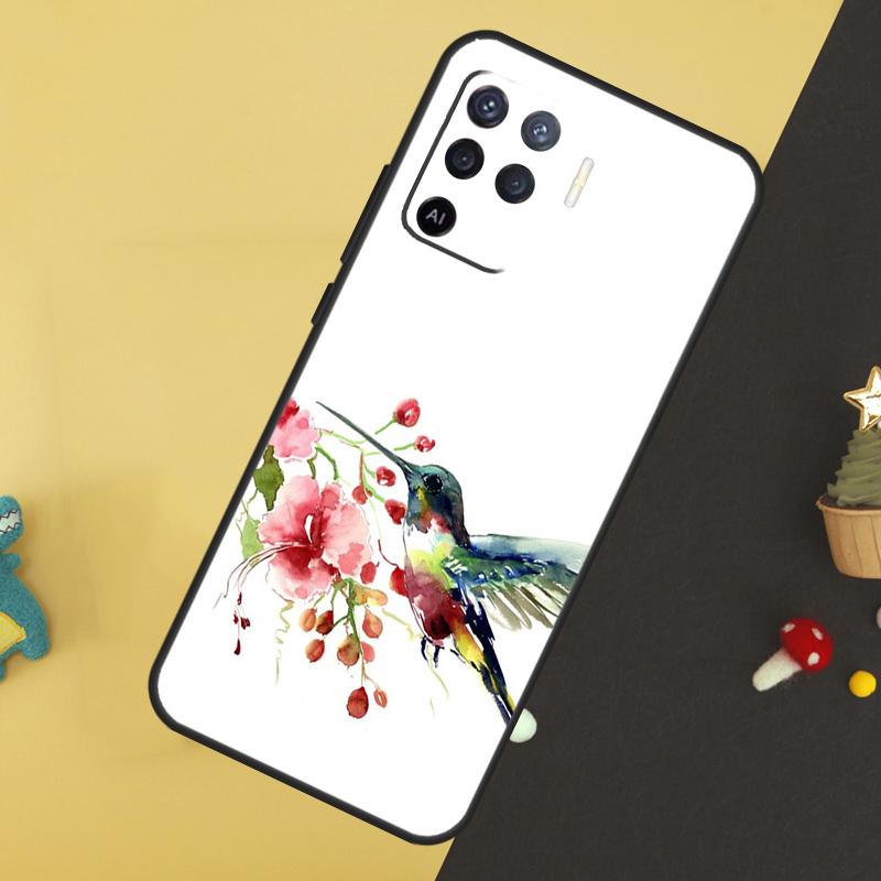 Hummingbird and Flowers Case For Oppo A60 A80 A40 A15 A16 A17 A57 A94 A74 A54 A76 A96 A18 A38 A58 A78 A98 A5 A6 Pro