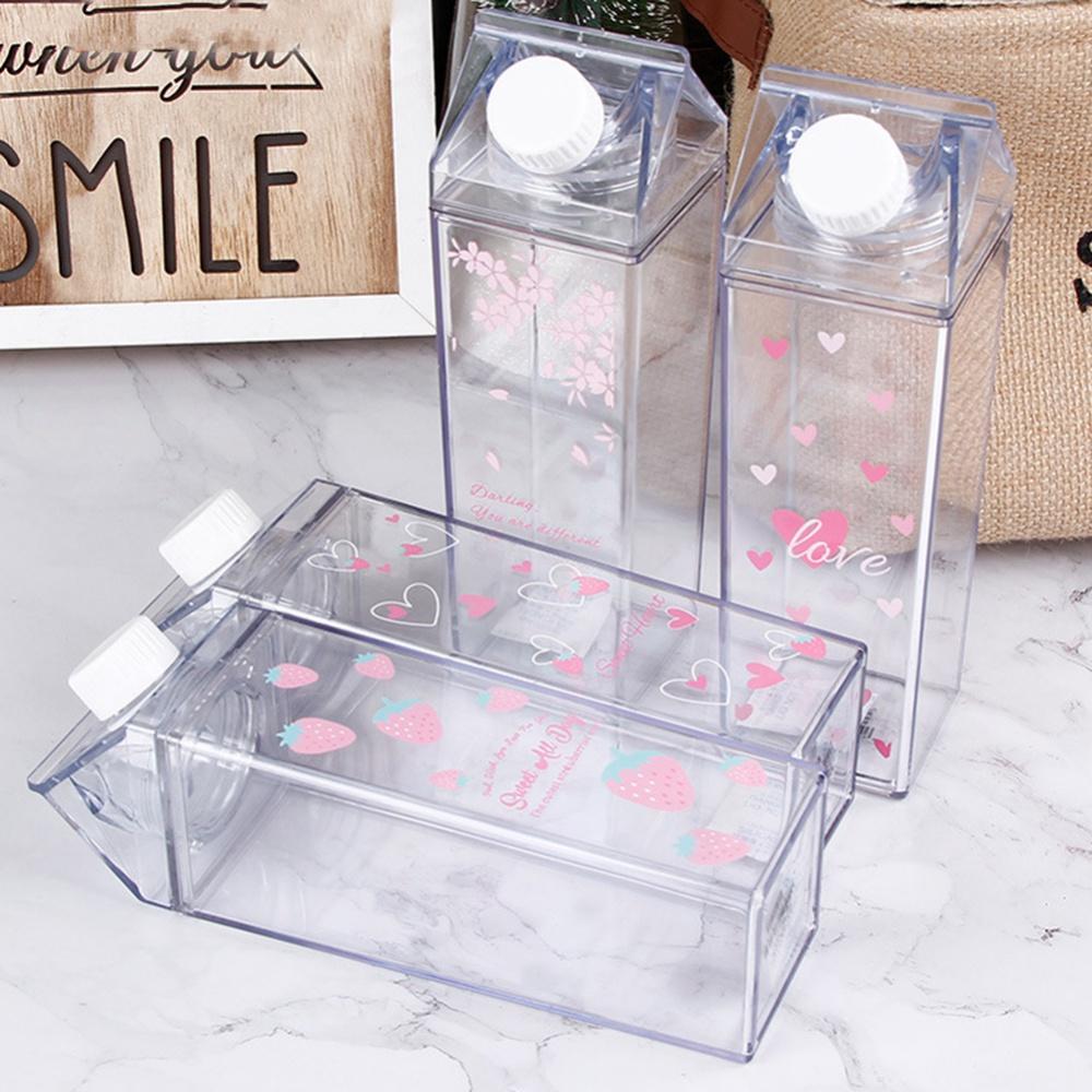 500ml/1000ml Milk Carton Water Bottle Plastic Transparent Water Bottle Portable Milk Storage Juice Tea Bottle Leakproof Cup