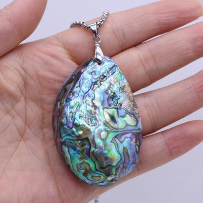 1 Stück natürliche Abalone-Muschel-Halsketten-Anhänger, ovale Muschel-Charms mit Metallkette, Halsketten für Damen und Herren, Schmuck, 40 x 60 mm