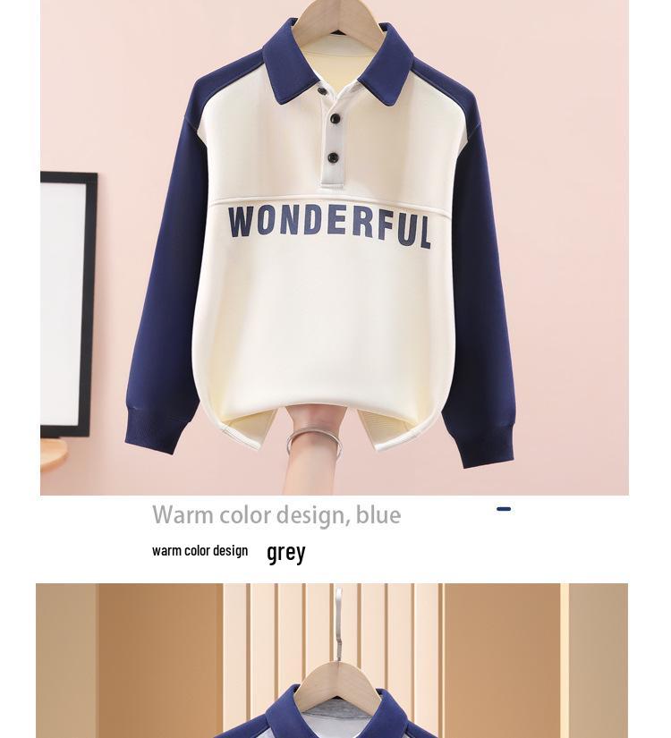 Boys' Polo Sweatshirt with Turn-Down Collar - Handsome Casual Top for Kids, Autumn Wear