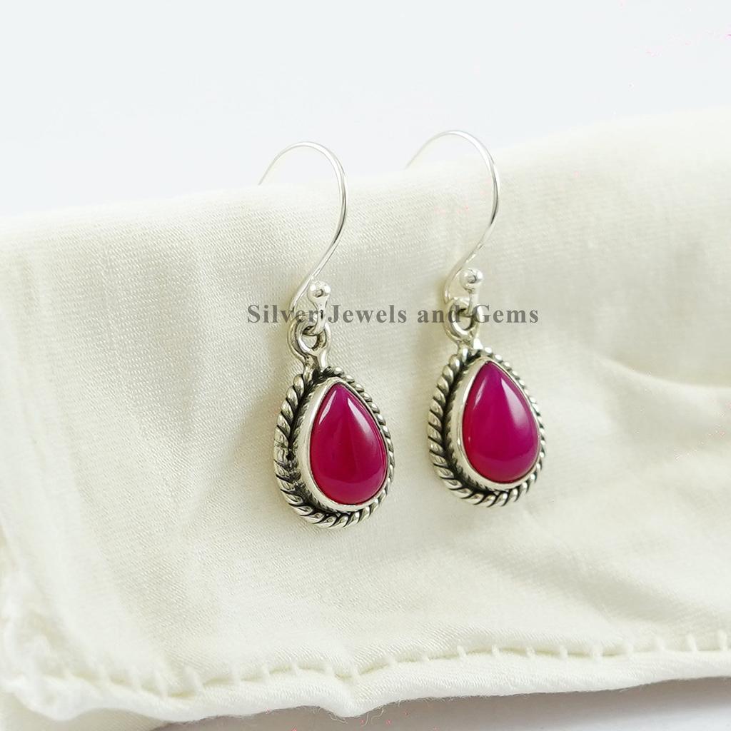 Pink Onyx Earring, Pink Gemstone Earring, 925 Sterling Silver Earring, Gift For Friend, Dainty Earrings, Handmade Earrings