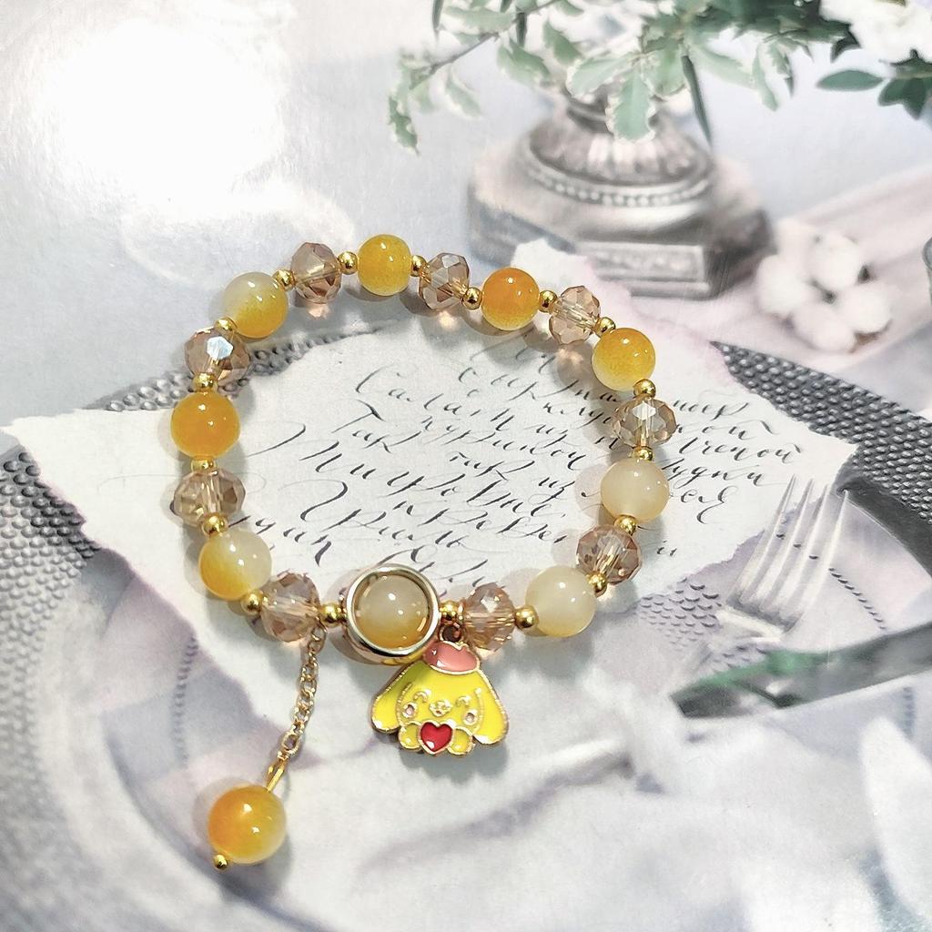 Forest Butterfly Glass Bracelet with Ice-Cracked Flower Beads