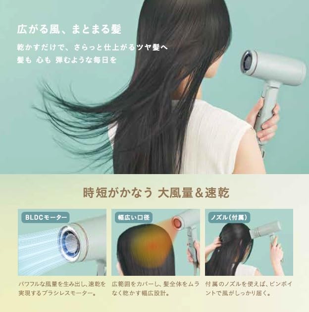 BRUNO Hair Dryer, Fast Drying, High Airflow, Lightweight, Compact, Green, BOE146-GR