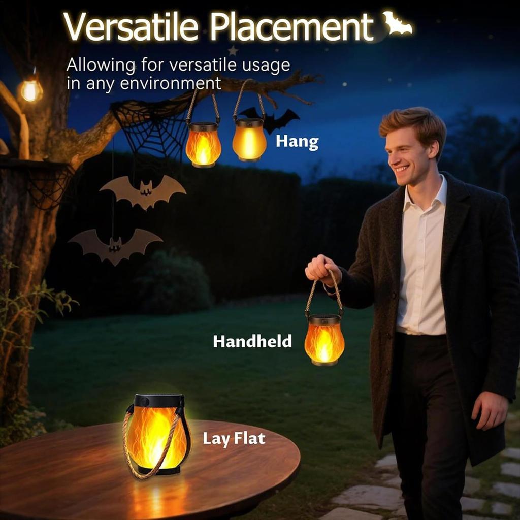 Outdoor Solar Lanterns Outdoor Solar Lanterns Waterproof Lamp Flickering Flame Design USB Charging Ornament for Tree Branches