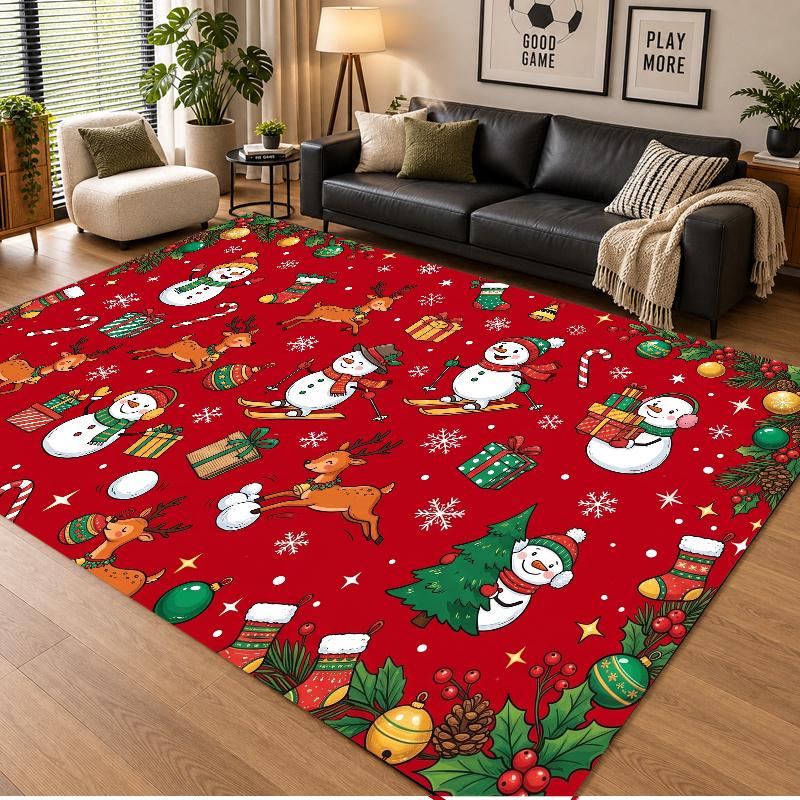 Christmas Theme Floor Carpet, Soft Area Rug, Xmas Indoor Home Holiday Decoration