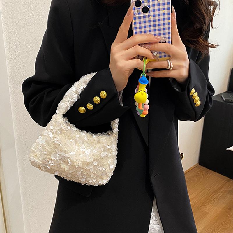 Sommer Ensfarget Paljettglans Skulderveske Casual Kjede Underarmsveske Enkel Stor Kapasitet Kvinnelig Shopping Mote Crossbody-veske