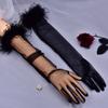 Fashion Thin Bridal Etiquette Gloves Stage Feather Sleeves Long Stretchy Elbow Tulle Opera Gloves Costume Evening Party Gloves